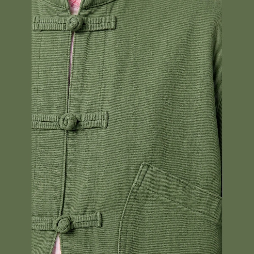 Mint Green Rounded Denim Jacket with Frog Button Toggle Closures - Picture 7 of 7